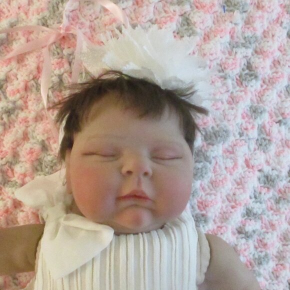 Peaches By C. Brace Reborn Baby Doll - White Striped Dress & Bow - Realistic New - Picture 11 of 13